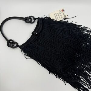 NOS Black Fringe acrylic Handle purse
